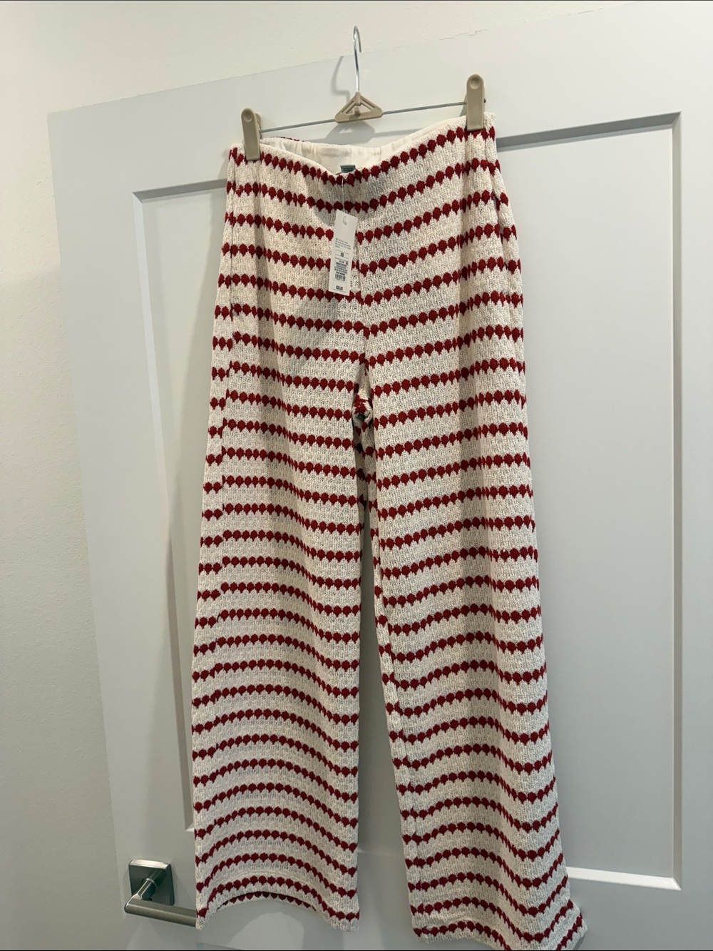 a new day Red & Cream Crochet-Striped Wide-Leg Sweatpants